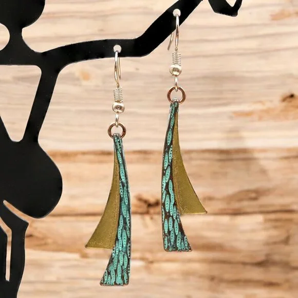 Patina Drop Earrings Gold Green Boho Vintage | Boutique - Picture 3 of 4